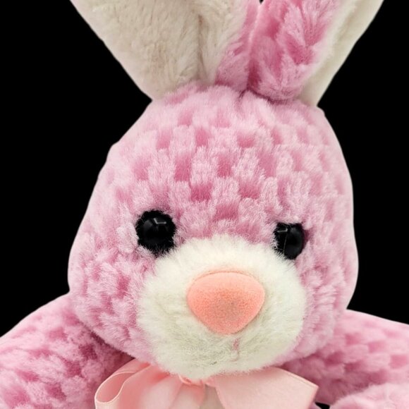 Pink Waffle-patterned Bunny Rabbit Plush Bow White Fur Jellybean Feet 9" Easter - Picture 2 of 7